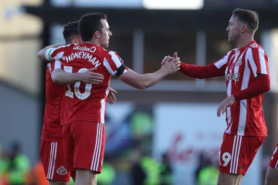 We Are Sunderland: George Honeyman and Lynden Gooch celebrate with Aiden McGeady. We Are Sunderland: George Honeyman and Lynden Gooch celebrate with Aiden McGeady.